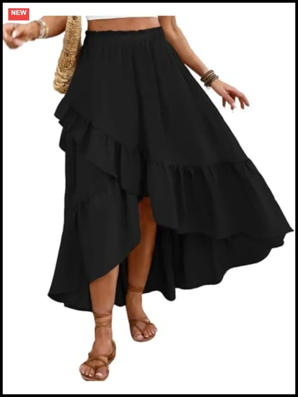Women's Asymmetrical Ruffle Wrap Maxi Skirt, High Low Boho Flowy